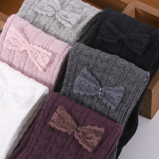 Herfst Baby Panty Kids Meisjes Panty Zachte Katoen Warm Ademend Liefde Kant Boog Kinderen Kid Meisje Kousen