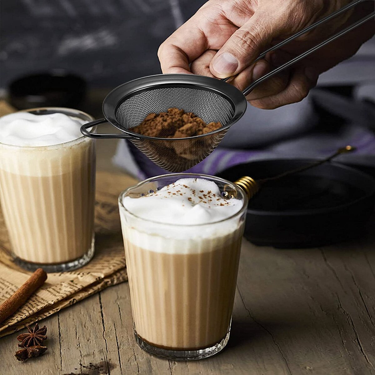 Nätsil av rostfritt stål fin tesil med långt handtag durkslag nätsilar sil för cocktailkaffe matmjöl