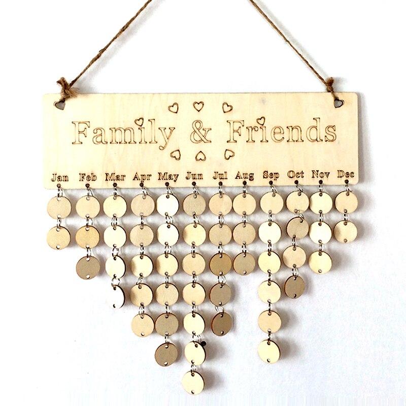 DIY Holz Kalender Freunde & Familie Herz Gedruckt Zauberstab Kalender Zeichen Spezielle Termine Erinnerung Bord Hause Hängen Dekor