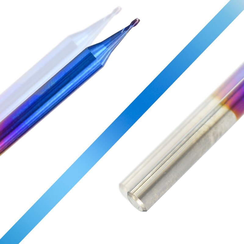 1pc 4mm tige fraise plate 0.2-0.9mm Micro gravure peu 2 cannelures Nano bleu enduit CNC fraise