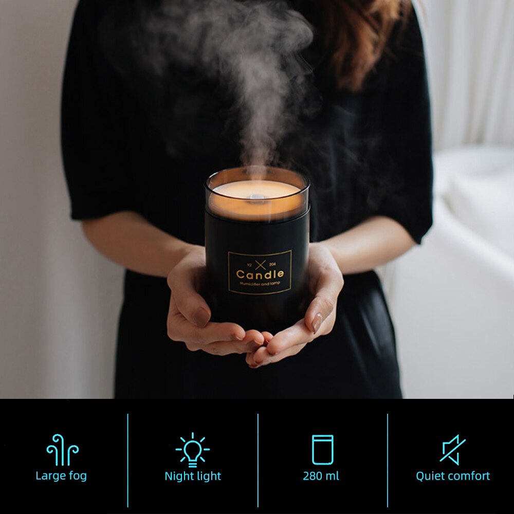 280ML Ultraschall-luftbefeuchter Kerze Romantische Weiches Licht USB Ätherisches Öl Diffusor Auto Luftreiniger Aroma Anion Nebel Hersteller