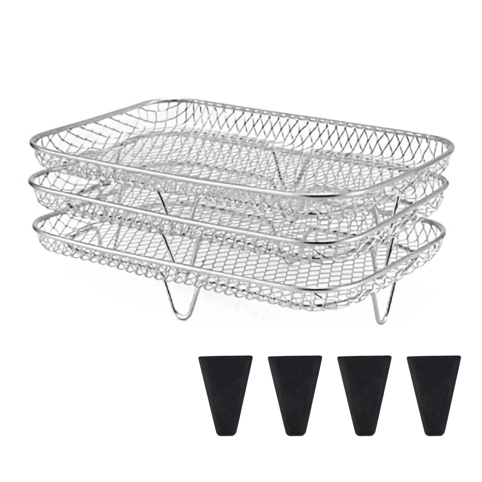 Air Fryer Rack Stackable Grid Grilling Racks 3-layers Stainless Steel Air Fryer Basket Tray Steam Rack Home Kitchen Accessories: Pink