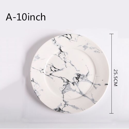 Nordic Marble Ceramic Plate Round Dinner Dessert Fruit Dishes Steak Cake Sandwiches Dishes Microwave Ovens Safe Dinnerware Set: Style-A 10inch