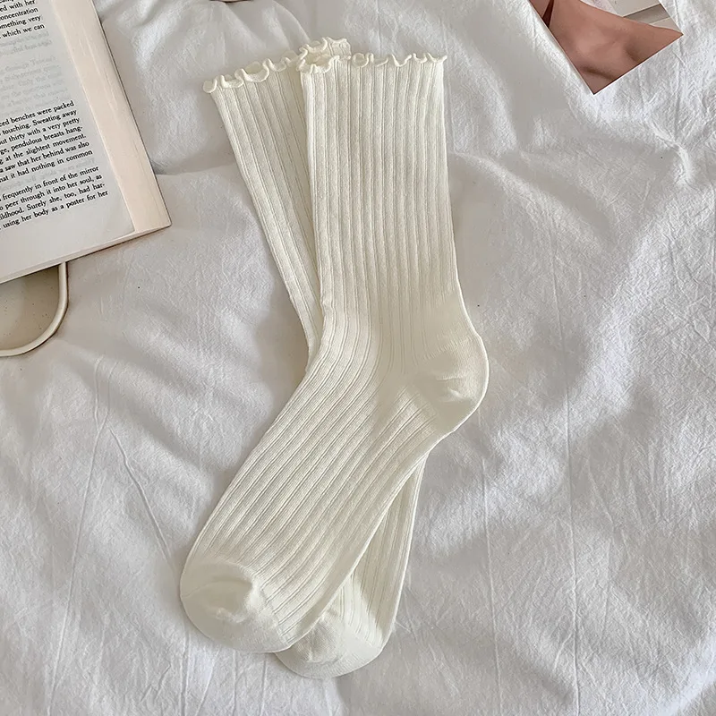 Calcetines bonitos con volantes Lolita Kawaii para mujer, calcetines largos sueltos transpirables de malla fina de verano, calcetines blancos y negros de Color sólido estilo Ballet: Oro