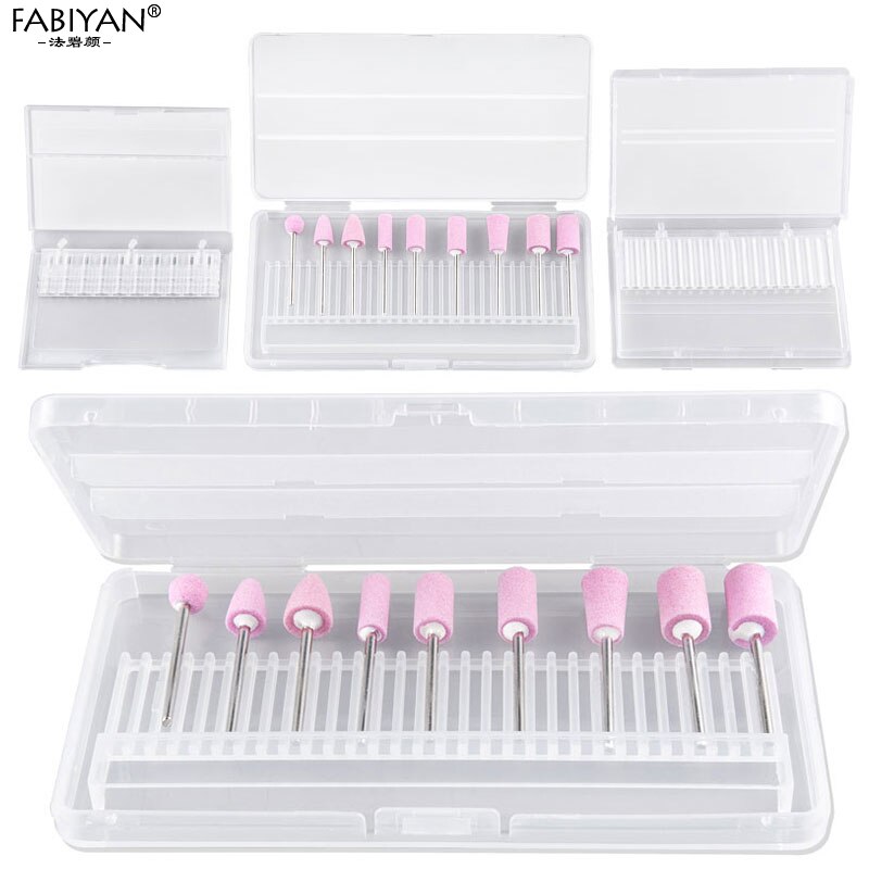 Caja vacía para almacenamiento de brocas de taladro de decoración de uñas, soporte de exhibición para cabezales de molienda, estuche transparente, herramienta para manicura, 10/20/30 ranuras