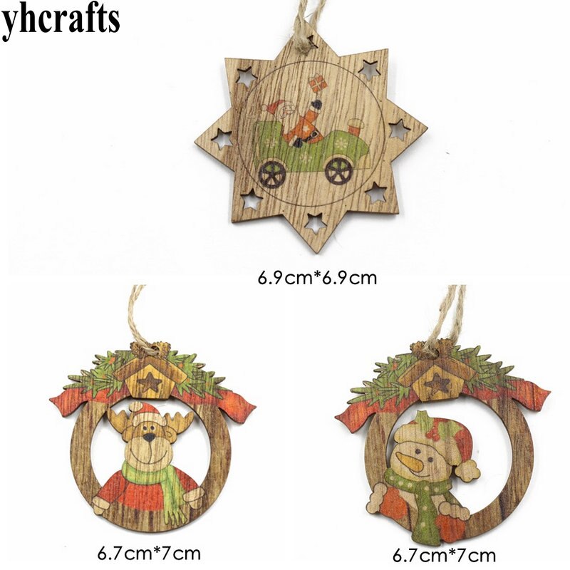 5-6PCS/LOT.wood star xnas tree hanger Santa Snowman elk pendant Decorate party favor Kindergarten decoration ornaments OEM: 6PCS B