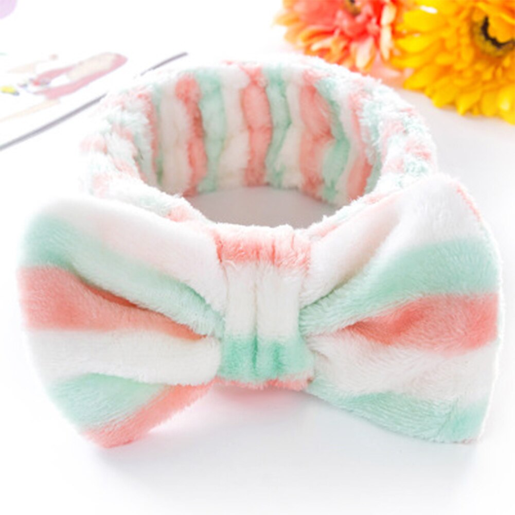 Merk schattige dames hoofdtooi met strik, knoop, stippen, gestreept, zacht, douchehoofdband, wikkelhoofddoek, badkamer, spa-make-up: Roze groene strepen