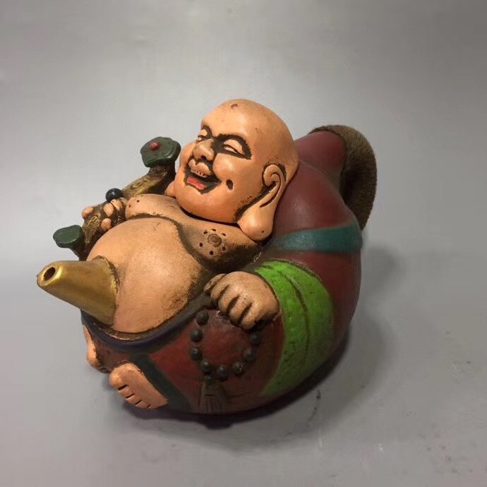 Prachtige antieke beschilderde lakwerk (maitreya lachende boeddha pot) decoratie