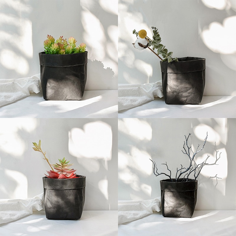 Washable Kraft Paper Bag Multifunction Shimmering Reuse Storage Bag Pots For Plant Flowers Home Decor