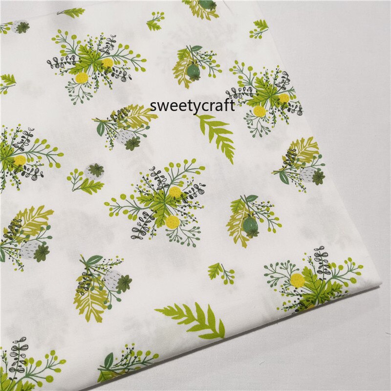 Tela de sarga de algodón con hojas verdes, tejido acolchado de 160x50cm por medio metro para costura DIY de sábanas de cama