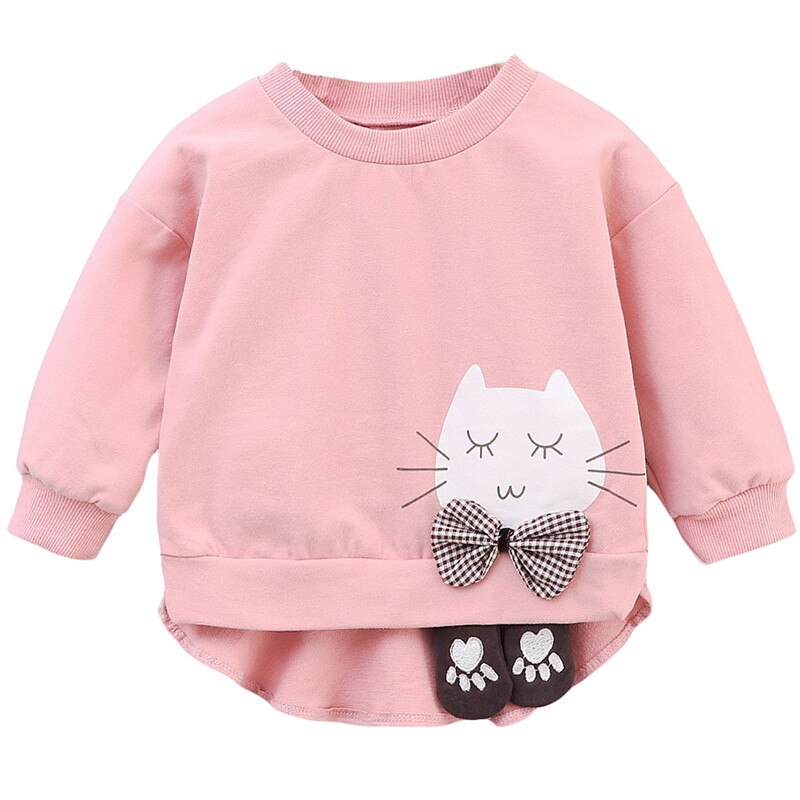 Höst flickor tröjor bebis spädbarn flicka kläder barn småbarn tecknad katt rosett långärmad pullover toppar ytterkläder: Rosa / 2-4y