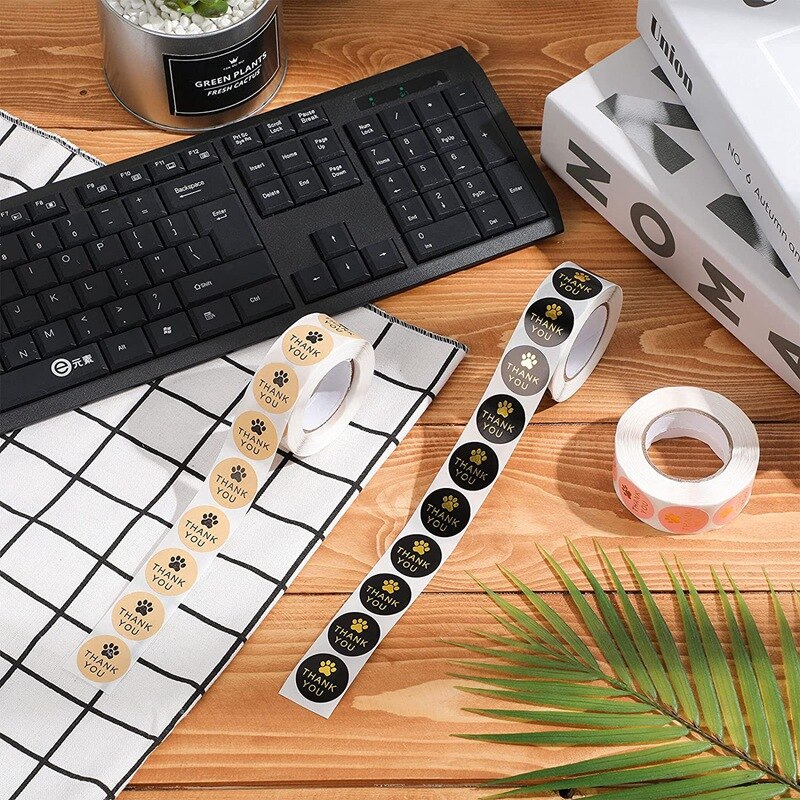 1500 Pcs Ronde Kraft Poten Print Bedankt Etiketten Stickers, Hond Claw Print Labels, Voor Afdichting En Decoratie