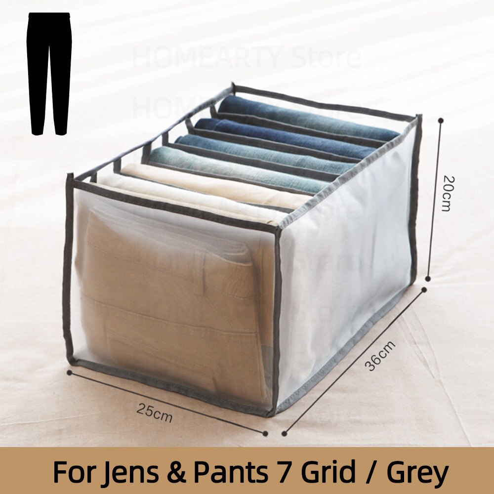 Organizador de armario para ropa interior, caja de almacenamiento para calcetines, bolsa de almacenamiento para armario, sujetador, pantalones, cajón divisor: Trousers-7GridsGrey