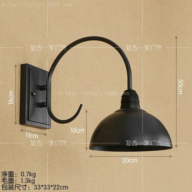 Utomhus loft retro vägglampa café dekoration smidesjärn enhuvud utomhus korridor gång glas vattentät vägglampa: Rgb