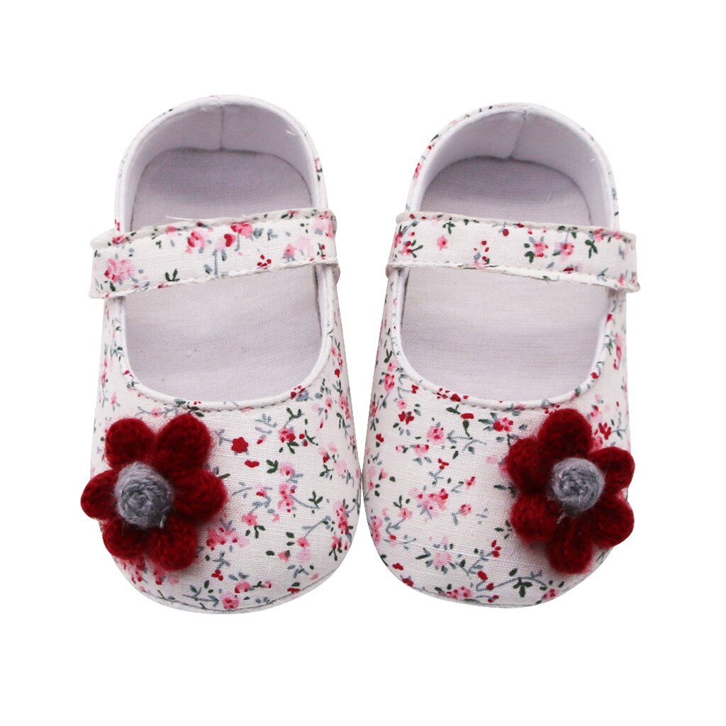 Sandales à bout rond pour -né fille, jolies chaussures imprimées de fleurs, à semelle souple, pour enfant en bas âge, 45, décontracté: Vin rouge / 13