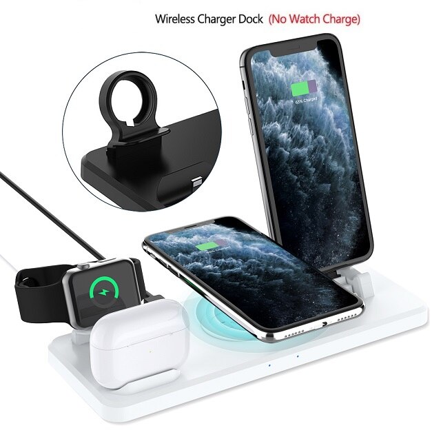 15W 4-in-1 Wireless Charging Stand for Apple Watch, AirPods Pro, iPhone 12/11/X/8: TypeB White