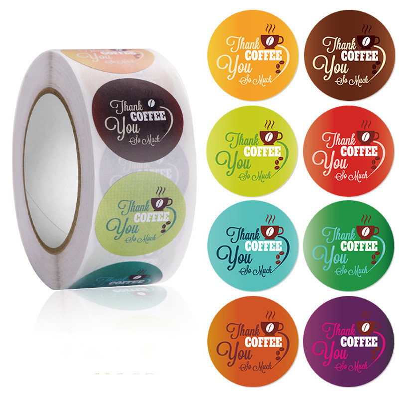 100-500pc Round Milk Tea Cup Thank You Sticker Coffee Shop Sticker Label Baking Cake Sealing Sticker Birthday Party Sticker: C 500PCS