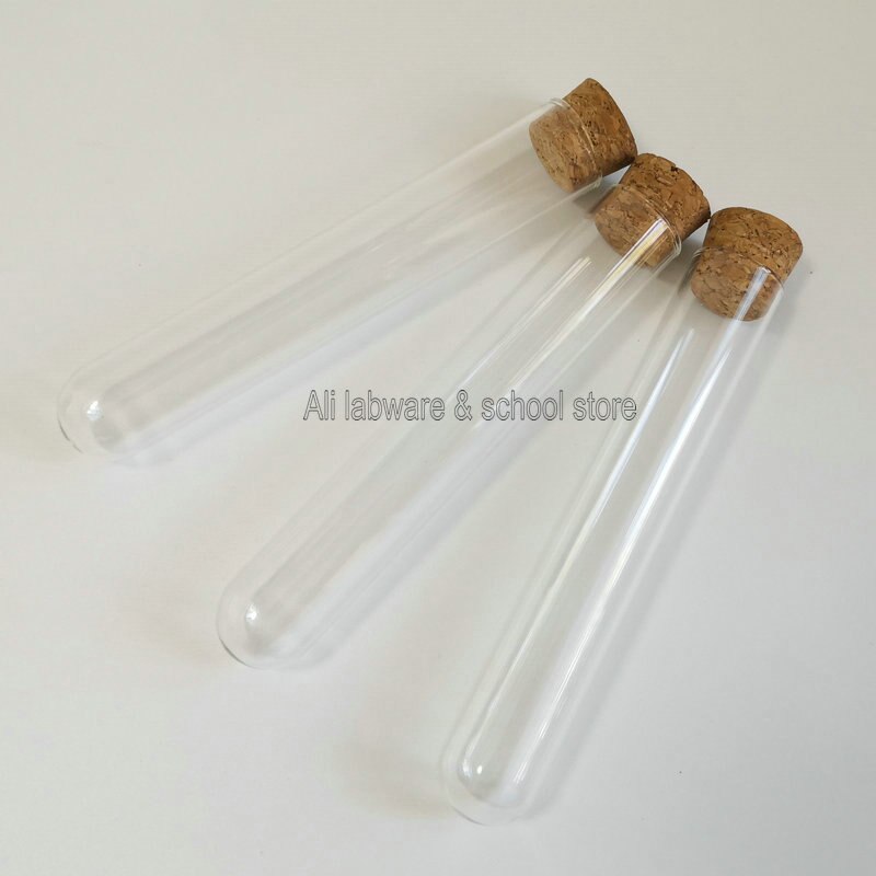 Lab 25 x 150mm glasrundbottnade glasrör förtjockar 1.5mm små flaskor med kork
