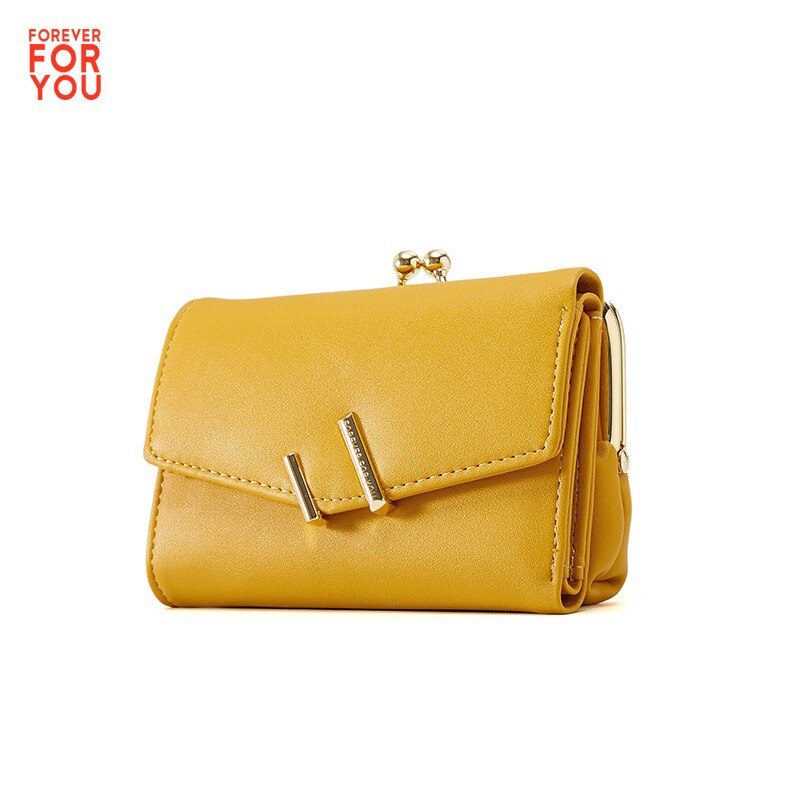 YIZHONG Trifold Small Wallet Women Soft Leather Purses Female Wallets Card Holder Zipper Coin Pocket Ladies Clutch Purse Cartera: yellow