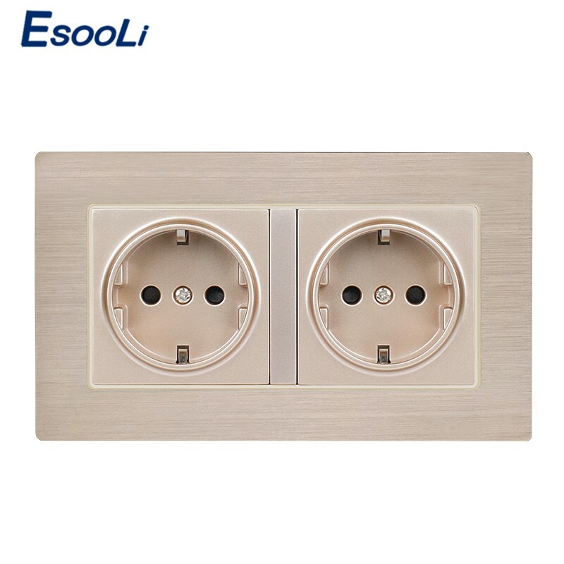 Esooli sort aluminium metalpanel vægstik eu standard stikkontakt 16a eu standard el dobbeltstik 146mm * 86mm