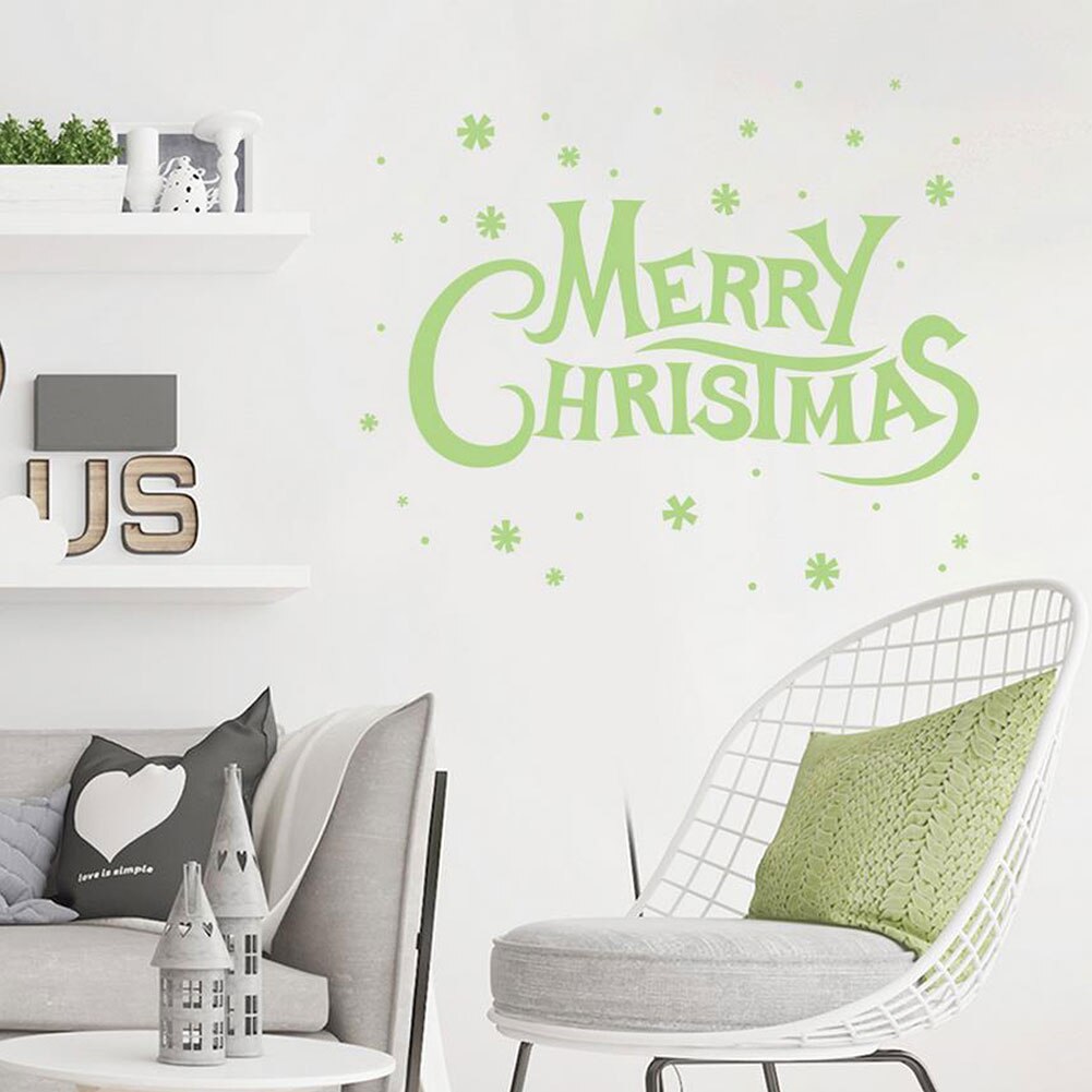 Christmas Glowing Wall Stickers Letter Stickers window decals PVC Wall Posters for Bedroom Living Room Green wallpaper