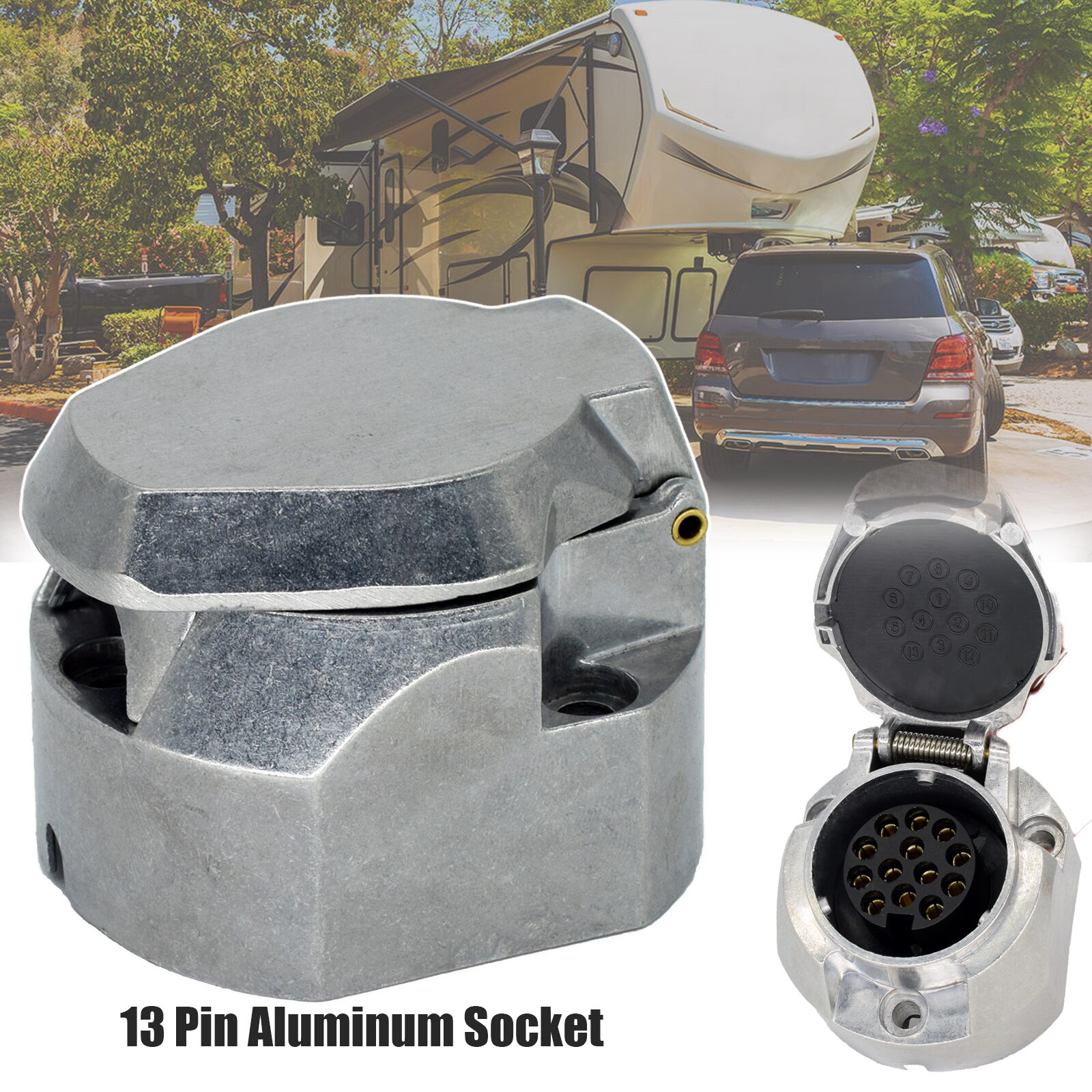 12V 13 Pin 13-Core Aluminum Durable Euro standard Trailer Socket Boat Trailer Spare Parts Electrical connector Car Accessories