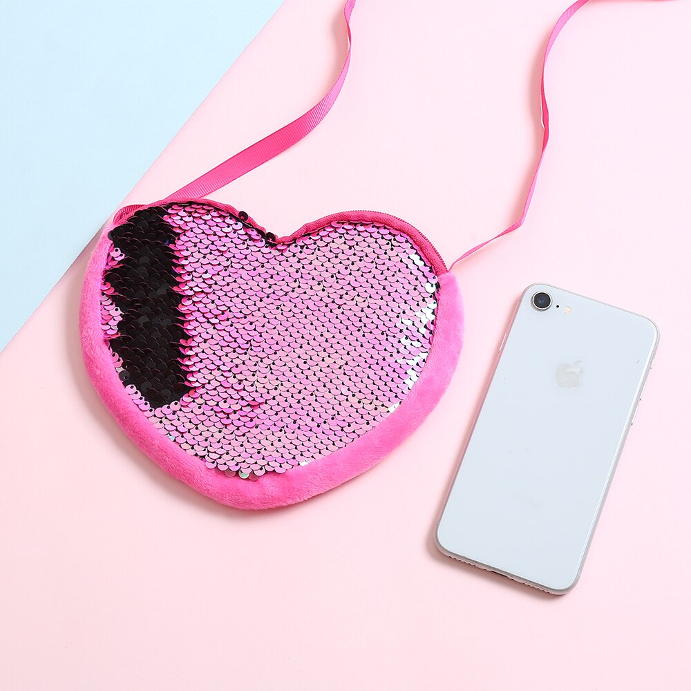 Cartoon Children Bag Heart-Shaped Sequins Purse Crossbody Bags Cute Girl Love Shoulder Bag Crossbody Heart Mini Bags