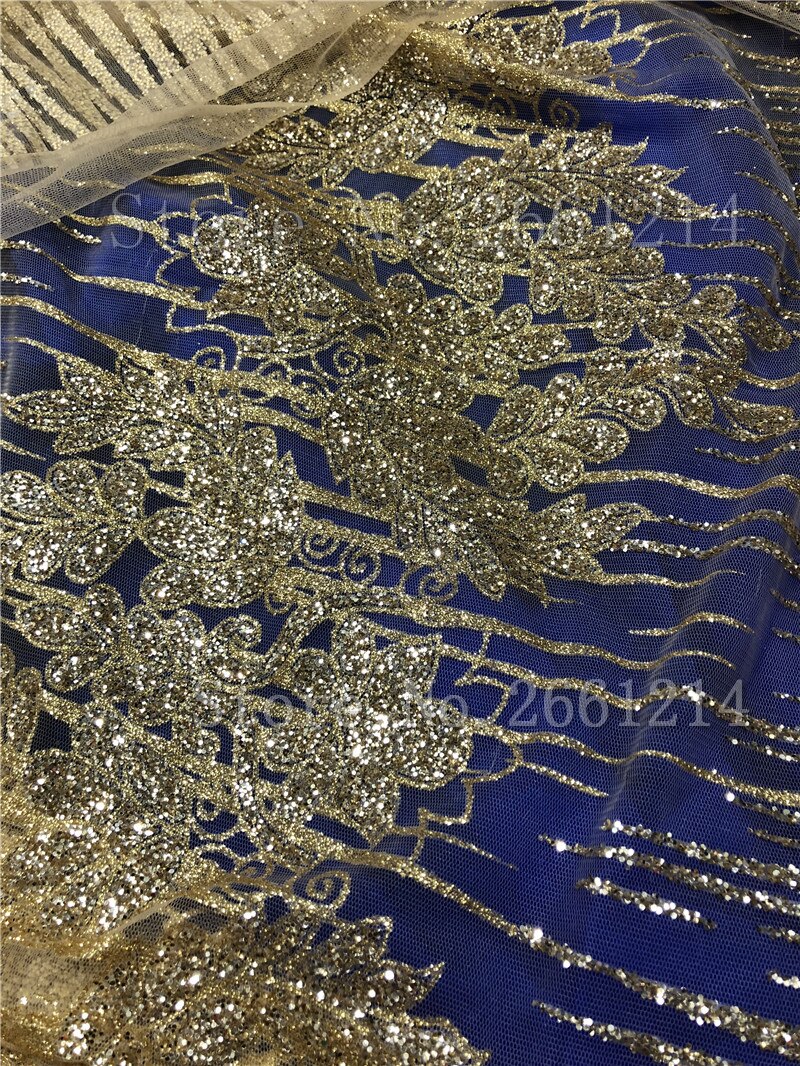 Gold Color Glued Glitter African Tulle Mesh Lace Fabric Best Nigerian Embroidery Net Lace Fabric 0585