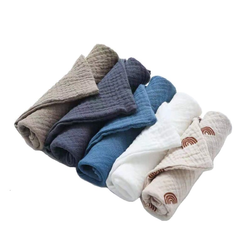 5 Pcs Towel Baby Facecloth Bath Towel Handkerchief Cotton Burp Cloth Soft Absorbent Gauze Washcloth: Blue Series