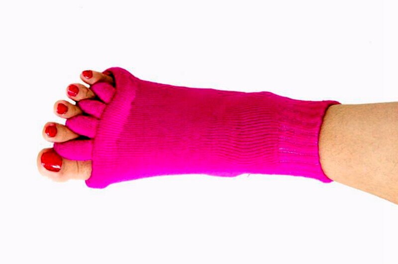 Cykelstrumpor femtå strumpa ortos separatorer för tårna bunion corrector ortopedisk hallux valgus korrigering hållning: Rosröd