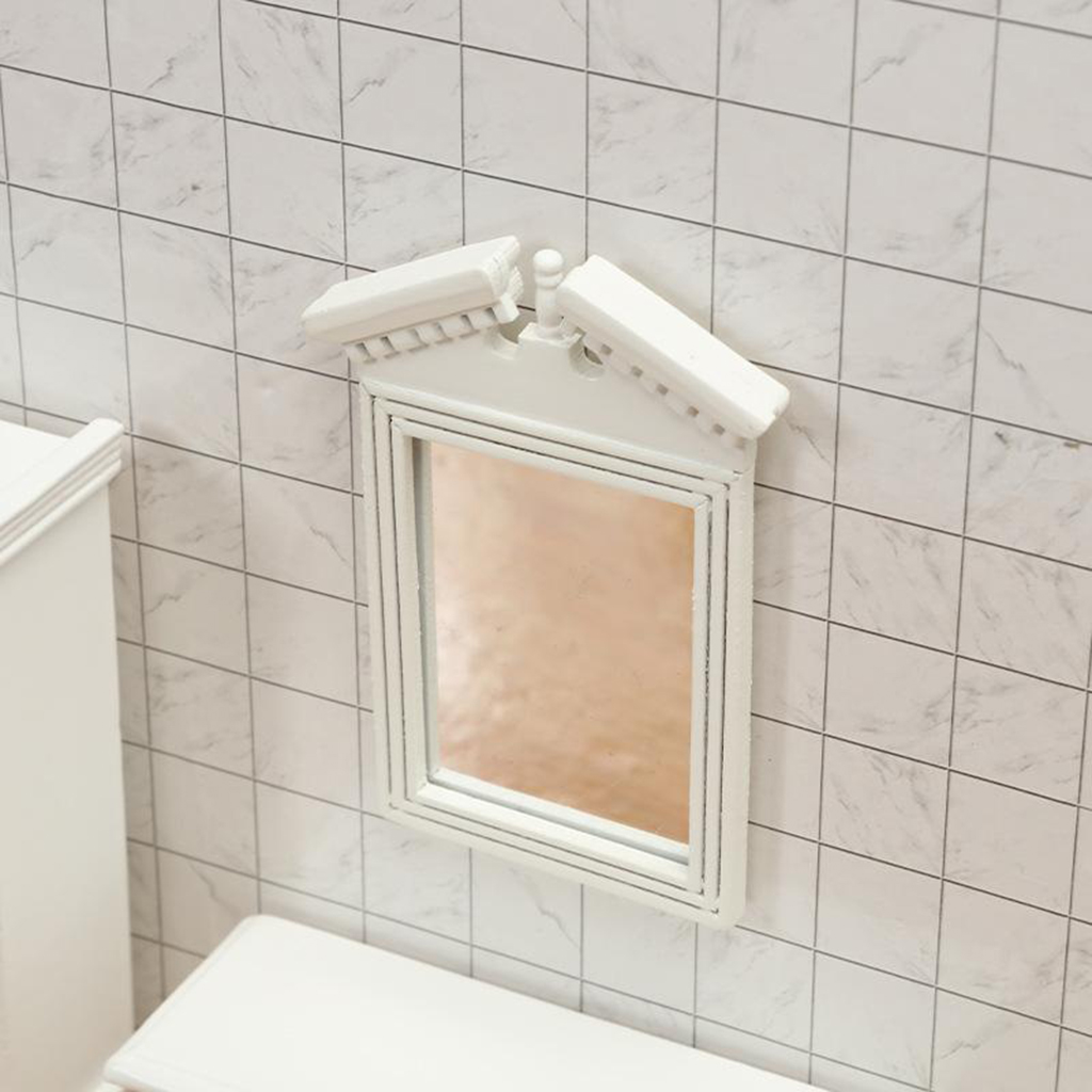 1/12 casa delle bambole in miniatura bianco specchio cornice bagno arte arredamento Accs