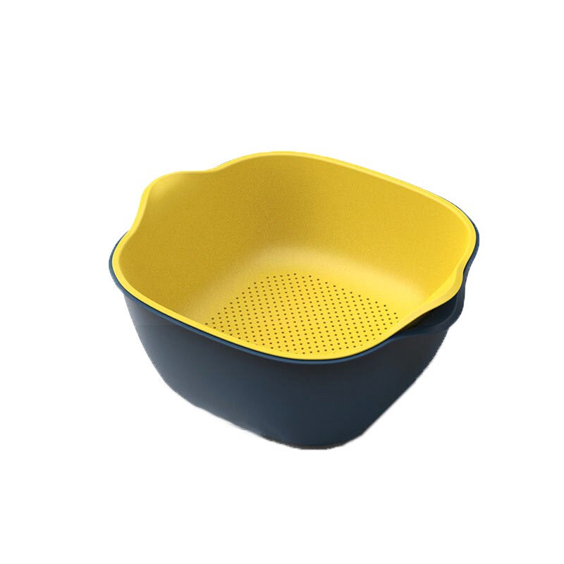 Vegetables Drying Basket, Storage Box, Detachable Camping Kitchen Portable Tableware Large Capacity 2-Layer Box: Navy Yellow S