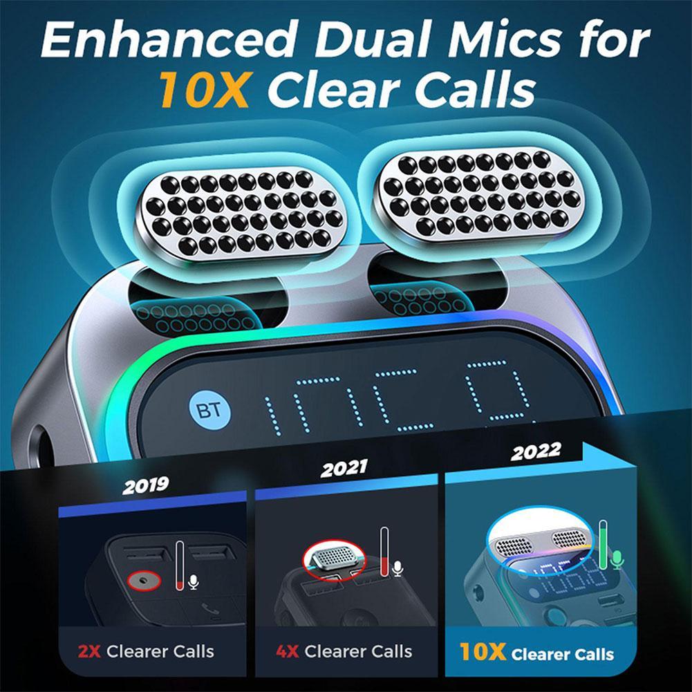 Bluetooth 5.2 FM-zender voor auto [sterker Dual Mics Deep Bass Sound] 48W PD & QC3.0 autolader Bluetooth-adapter