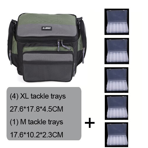 Waterproof Fishing Bag Large Capacity Multifunctional Lure Cap Fishing Tackle Pack Outdoor Shoulder Bags option Tackle Trays: 4 XL and 1 M Trays