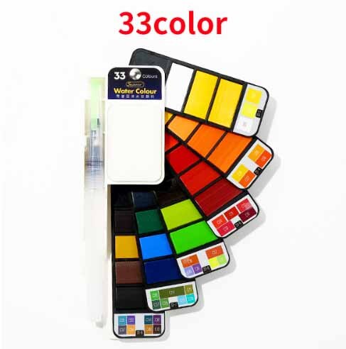 Peinture aquarelle en forme d'éventail 18/24/33/42 couleur solide ensemble de peinture portable opaque aquarelle stylo spécial palette de couleurs art fournitures: 33 color
