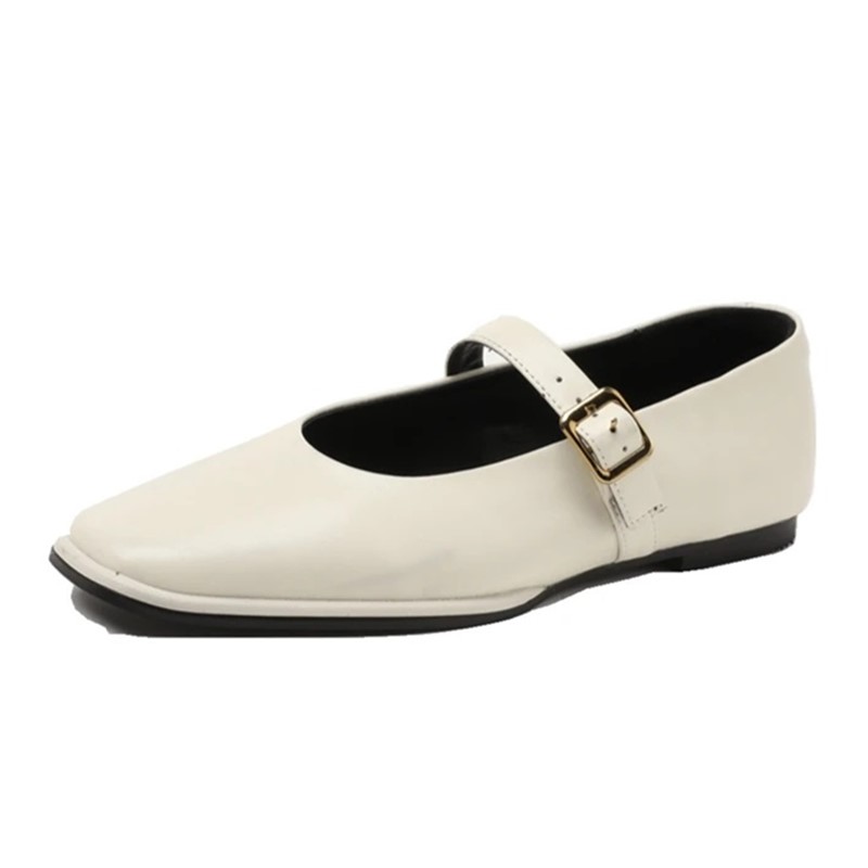 AIYUQI Mary Jane Scarpe Donna in vera pelle 2025 Nuove scarpe da balletto a scatto Donna Punta quadrata Scarpe piatte da donna in pelle bovina: Beige / 36