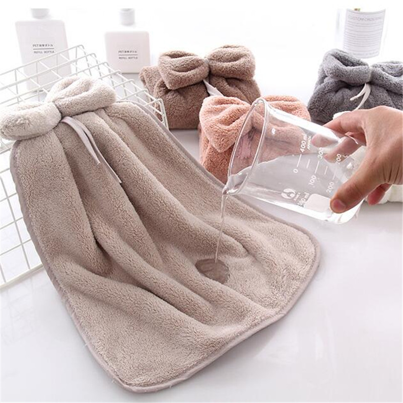 Bow Hand Towel Microfiber Fabric Quick-Dry Water absorption Dry Hanging Wash Hand Towel Kids Daily Using Kitchen Toilet Towels