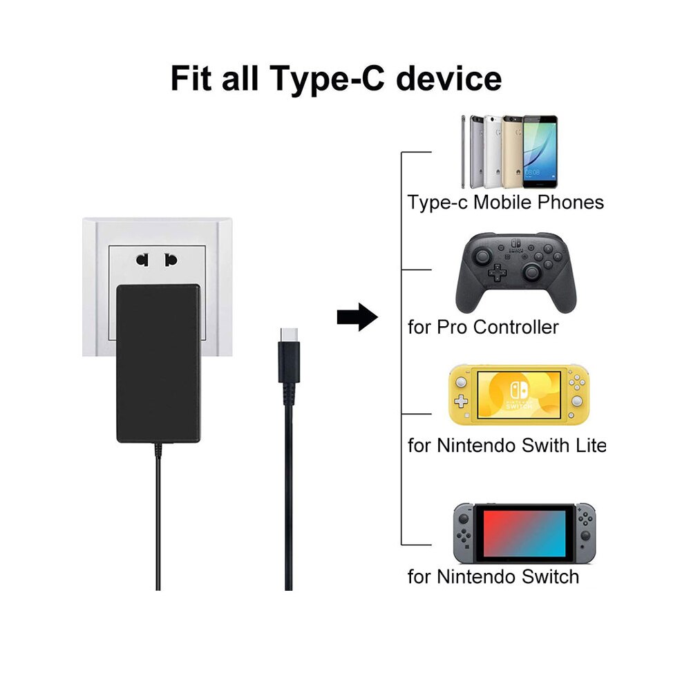 AC Adapter Charger for Nintendo Switch Power Supply 15V 2.6A Fast Charging Kit for Switch Dock /Switch Lite and Pro Controller