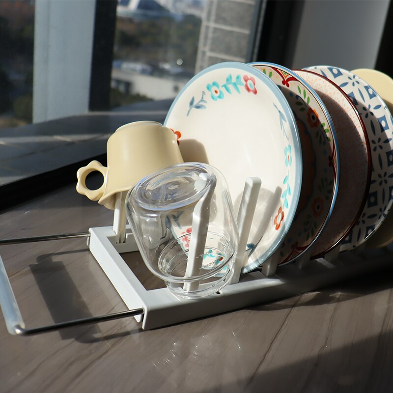Adjustable Drain Cutlery Storage Container Plastic 304 Stainless Steel Kitchen Dish Drying Plates Organizer Dinnerware