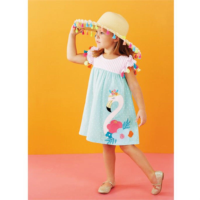 1-6 år sommer baby pige flamingo print stribet baby pige kjole børn dyr afslappet kjole småbørn solgrej tøj