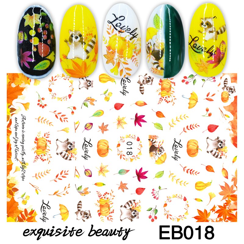 Nagels Stickers Decal Decoratie Esdoornblad Eekhoorn Acorn Nail Decoratie Diy Creatieve Ontwerpen Watermerk Decals Tool: EB018