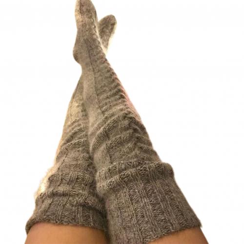 Women Solid Color Knitted Extra Long Socks Over Knee Thigh Stockings Leg Warmers: Dark Gray
