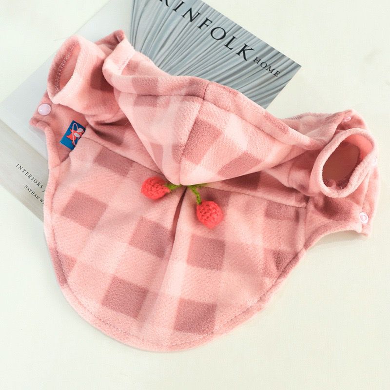 Spring/summer line of pet clothing pink check cherry coat for small dogs biped