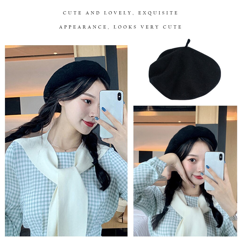 Women Girl Beret French Artist Warm Wool Winter Beanie Hat Cap Vintage Plain Beret Hats Solid Color Lady Winter Caps