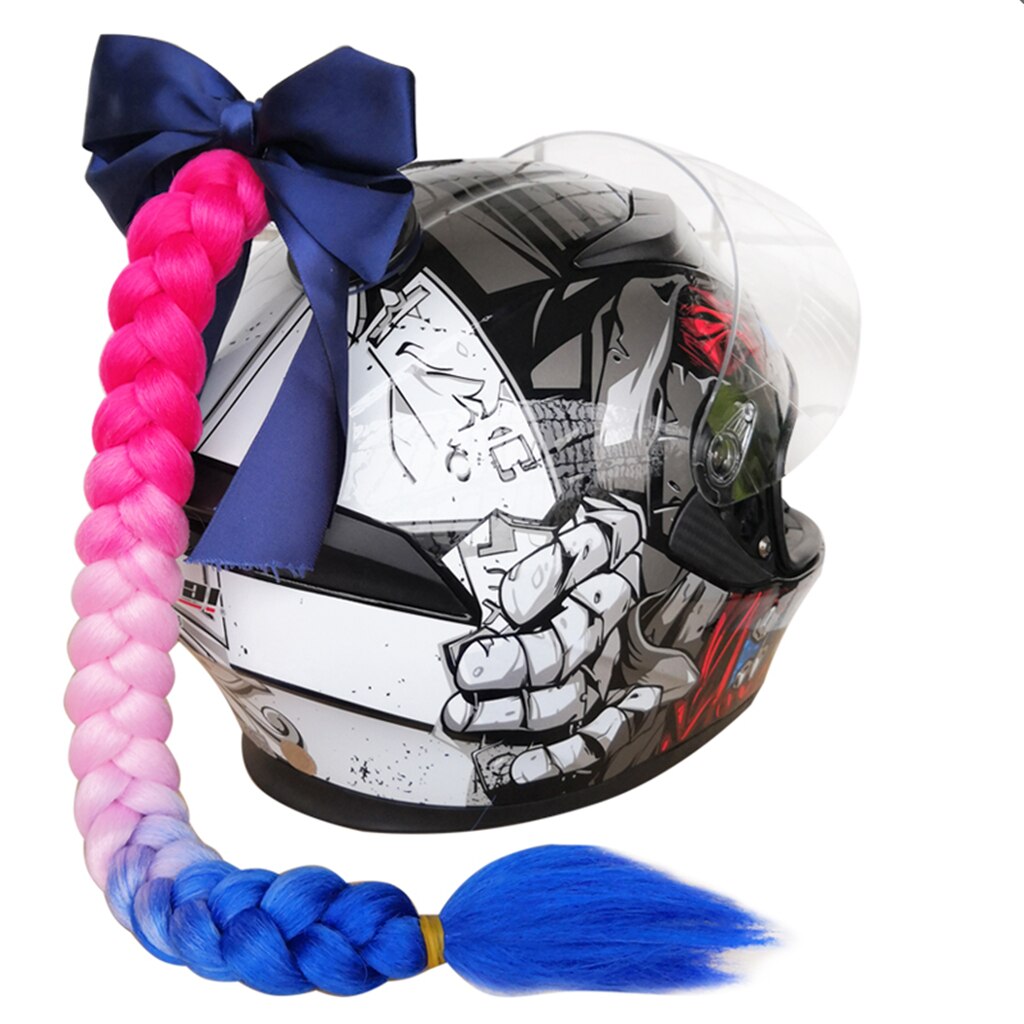 Casco coda di cavallo trecce trecce capelli con Bowknot ventosa rimovibile per moto bici bicicletta ciclismo motociclisti motociclisti pattinare: pesca rosa blu
