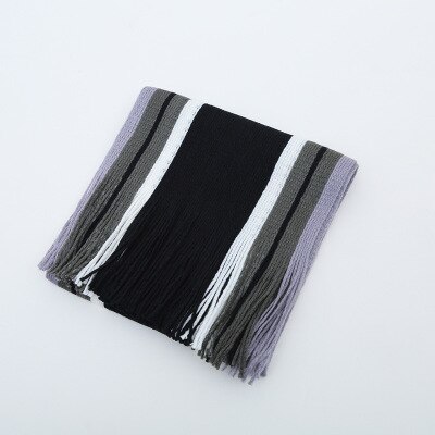 Hommes écharpe hiver rayé tricot Long châle enveloppement col foulards pour hommes décontracté gland Pashmina Tippet Simple étole: Striped Black