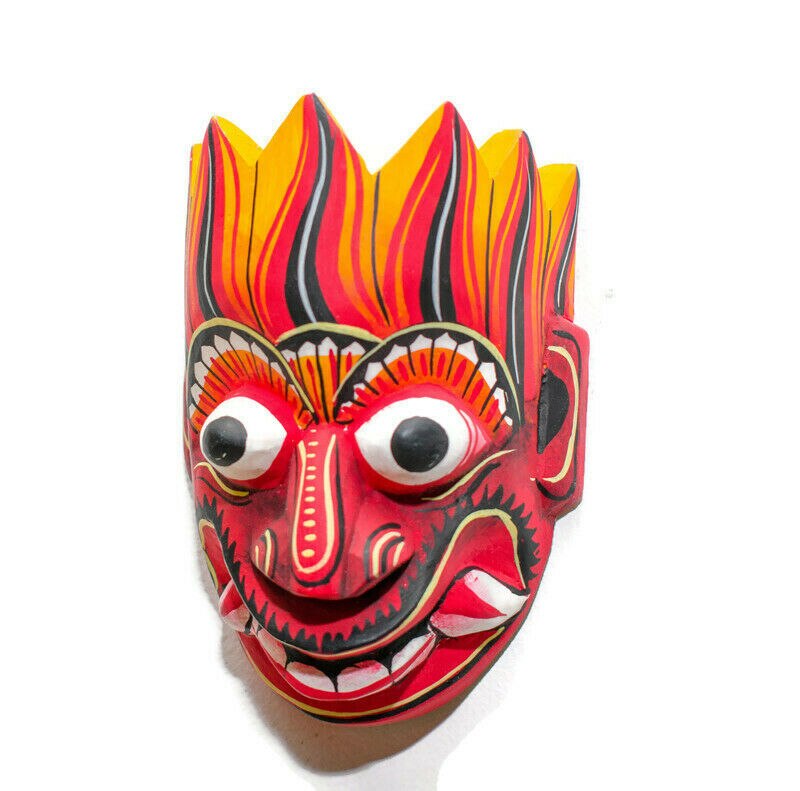 Hand Gesneden Houten Muur Art Decor Sri Lankaanse Sanni Masker Sculptuur Collectible 5 "Houten Masker