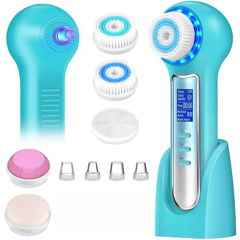 5 in 1 Electric Facial Cleansing Brush Blackhead Remover Pore Vacuum Cleaner Deep Cleaning Face Care Black Head Removal Machine: Light Grey