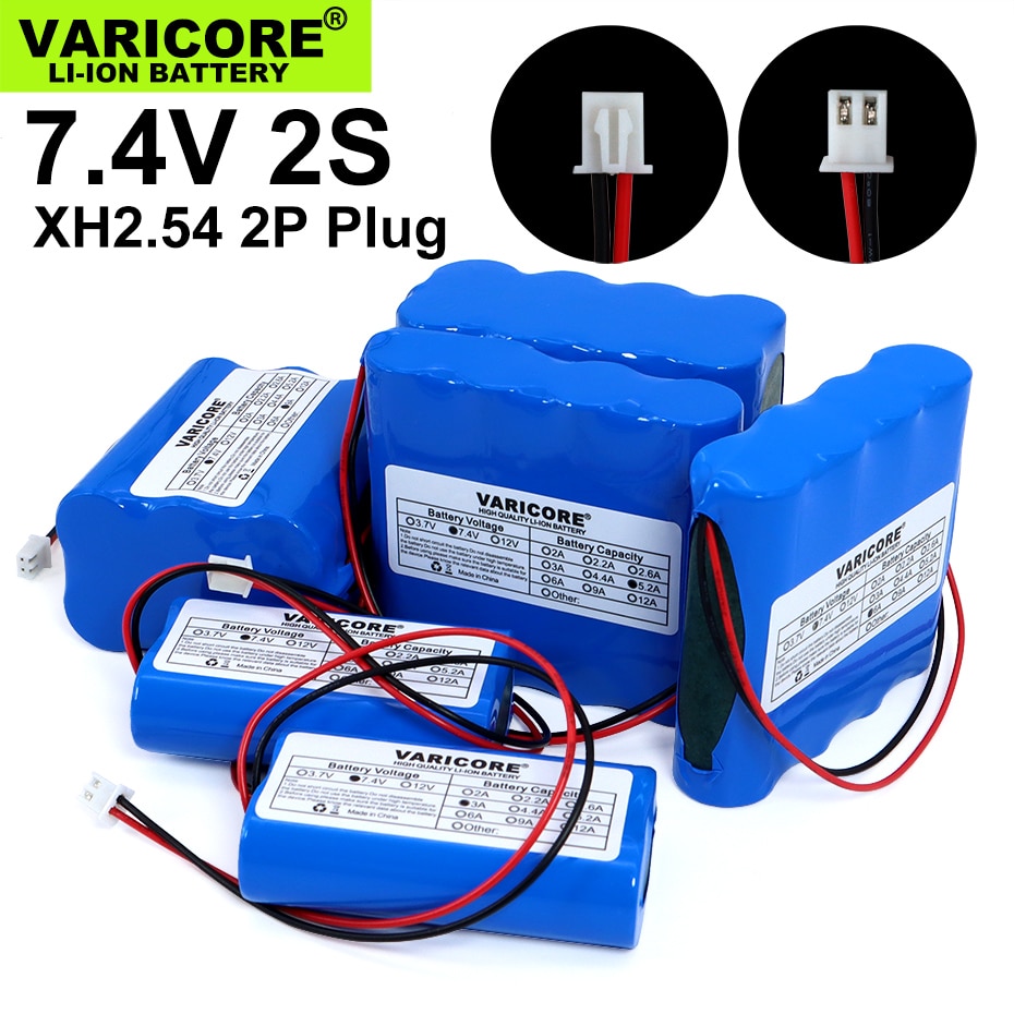 7.4v/8.4v 18650 litiumbatteri 2600 mah 3000 mah 5200 mah 6000 mah 9000 mah 12000 mah med kretskort  xh2.54 2p kontakt