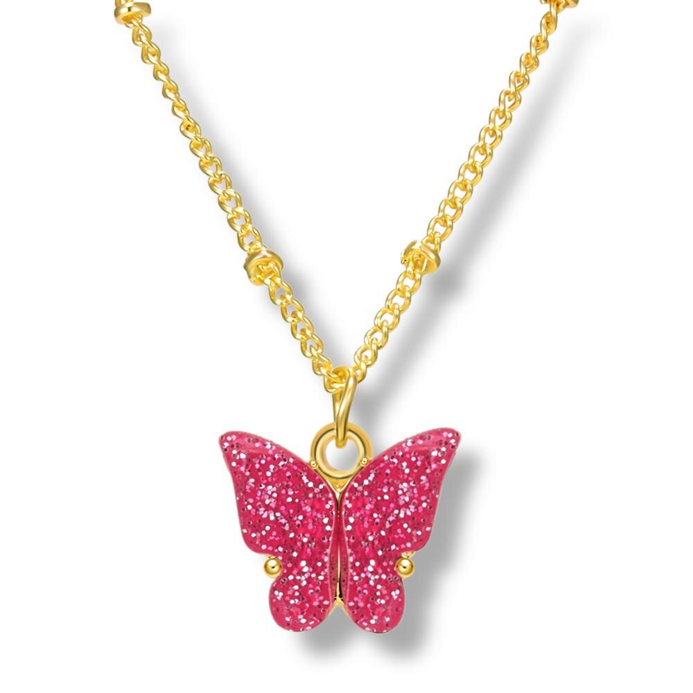 Cute Acrylic Butterfly Pendant Necklace for Women Party Statement Necklace Sweet Korean Necklace Jewelry: 3